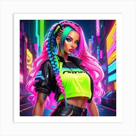 Neon Girl In Neon Outfit Art Print