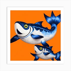 Two Fish On An Orange Background Art Print