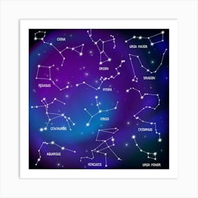 Realistic Night Sky Poster With Constellations 1 Art Print