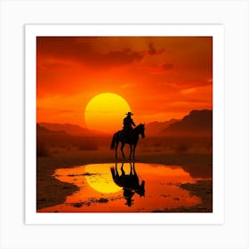 Sunset Cowboy On Horseback Art Print