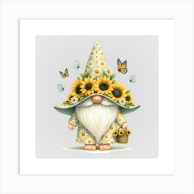 Watercolor Sunflower Gnomes 7 Art Print