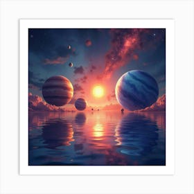 Vibrant Watercolor Planets Reflecting The Light Of A Distant, Glowing Star 1 Art Print