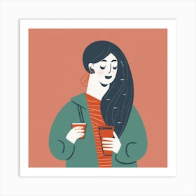 Illustration Of A Woman Drinking Coffee Art Print