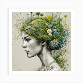 Woman With Flowers On Her Head 1 Art Print