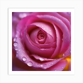 A Close Up Of A Delicate Rose On A Vibrant Flower Petal, Showcasing Its Reflective Surface And Intri Art Print