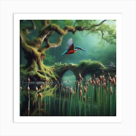 Kingfisher In The Forest 21 Art Print