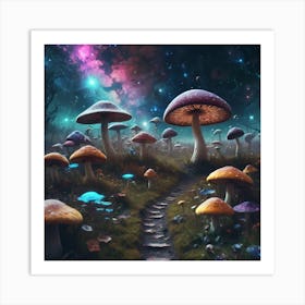 Mushrooms under the cosmos Art Print