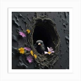 Black Bird In A Nest Art Print