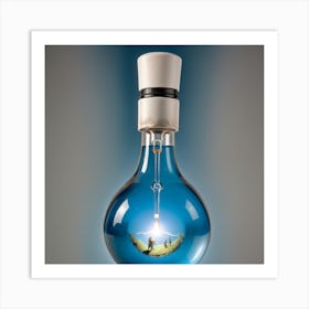 green in Blue Light Bulb Art Print