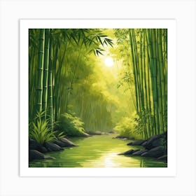 A Stream In A Bamboo Forest At Sun Rise Square Composition 61 Art Print