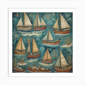 Sailboats In The Sea 1 Art Print