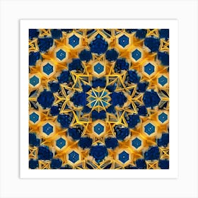 Blue And Gold Mandala Art Print