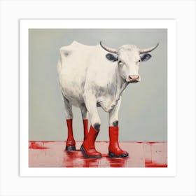 Cow In Red Boots Art Print