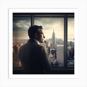 Man Looking Out Of Window Art Print