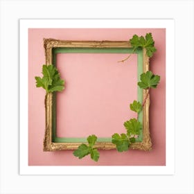 Gold Frame With Green Leaves Art Print