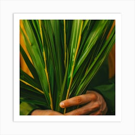 Palm Leaves In Hands Art Print