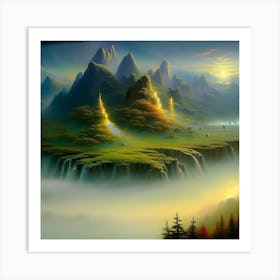 Landscape Earth World Nature Water Mist Trees Art Print