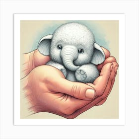 Little Elephant In Hands Art Print