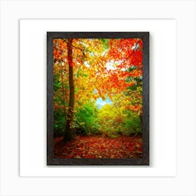 Autumn Frame Embracing Bright Foliage Maple Leaves Transitioning From Green To Vivid Shades Of Oran Art Print