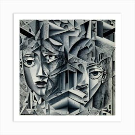 Cubism Two Faces art Art Print