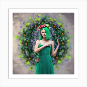 Beautiful Girl In Green Dress Art Print