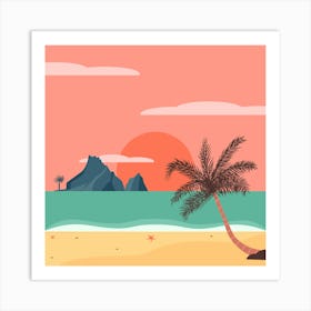 Beach Landscape With Palm Tree Poster