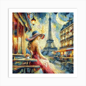 Abstract Puzzle Art French woman in Paris Art Print