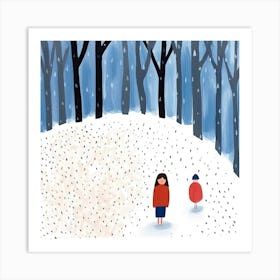 Winter Snow Scene, Tiny People And Illustration 6 Art Print