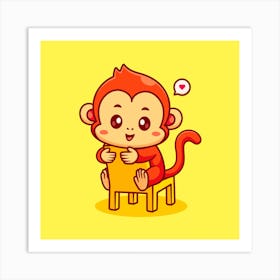 Monkey Sitting On A Chair,cute monkey sitting on chair cartoon Art Print