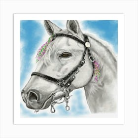 White Horse With Bridle Art Print