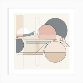 Minimalist Car Line Art: Pastel Palette with Soft Tones, Circles, and Squares Art Print