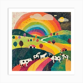 Retro Rainbow Cow Collage 1 Art Print