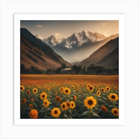 Sunflowers In The Mountains Art Print