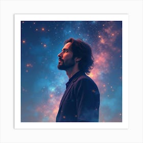 Keanu Reeves In A Magical Watercolor Sky With Stars And Galaxies Swirling 1 Art Print