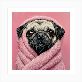 Pug In Towel Bathroom Art 2 Art Print