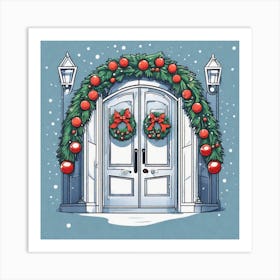 Christmas Decoration On Home Door Sticker 2d Cute Fantasy Dreamy Vector Illustration 2d Flat (6) Art Print