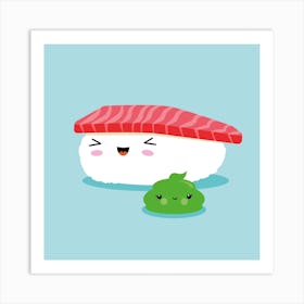 Best Friends Kawaii Sushi Nigiri Square Art Print