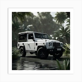 Palm tree white jeep Art Print