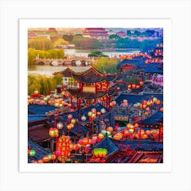 Chinese City At Sunset Art Print