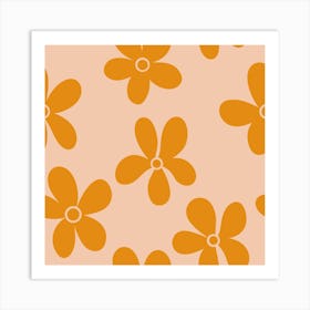 Orange Flowers On A Pink Background Art Print