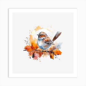 Watercolor Autumn Bird Art Print