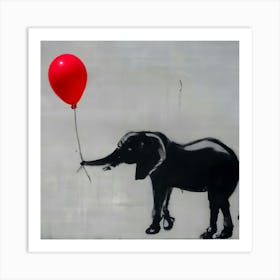 Elephant With Red Balloon Art Print