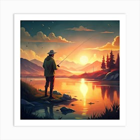 Fishing On The Lake Art Print