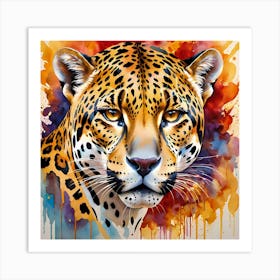 Vibrant Jaguar Close-up Painting Art Print