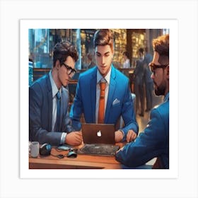 Three Businessmen At A Table Art Print