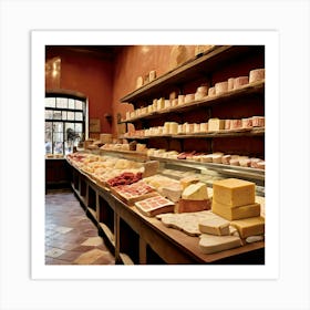 Enter A Serene Italian Cheese Shop Where The Air Is Thick With The Symphony Of Cheese Scents Art Print