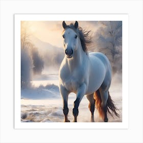 White Horse In The Snow Art Print