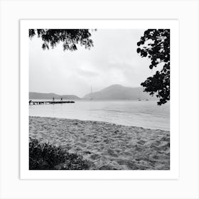 Black And White Photo Of A Beach Art Print