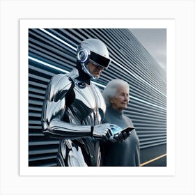 Futuristic Woman And Robot Art Print