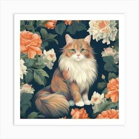 Cat With Roses Art Print